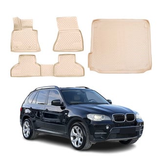 OMAC® - Classic 1st, 2nd Row & Cargo Beige Floor Mat and Cargo Liner Set