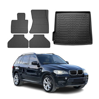 OMAC® - Classic 1st, 2nd Row & Cargo Black Floor Mat and Cargo Liner Set