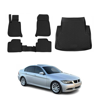 OMAC® - Classic 1st, 2nd Row & Cargo Black Floor Mat and Cargo Liner Set