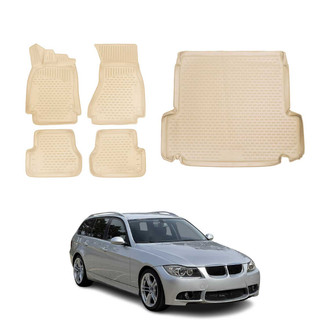OMAC® - Classic 1st, 2nd Row & Cargo Beige Floor Mat and Cargo Liner Set