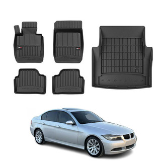 OMAC® - Premium 1st, 2nd Row & Cargo Black Floor Mat and Cargo Liner Set