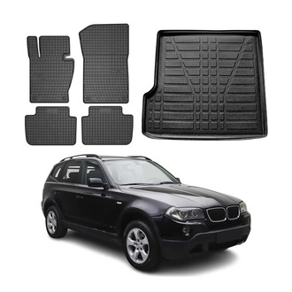 OMAC® - Classic 1st, 2nd Row & Cargo Black Floor Mat and Cargo Liner Set