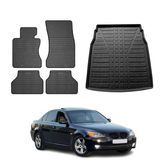 OMAC® - Classic 1st, 2nd Row & Cargo Black Floor Mat and Cargo Liner Set