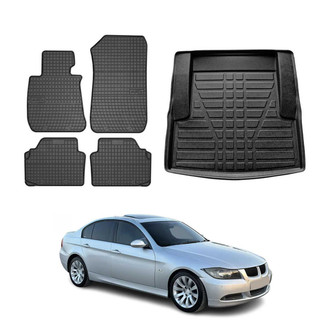 OMAC® - Classic 1st, 2nd Row & Cargo Black Floor Mat and Cargo Liner Set