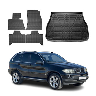 OMAC® - Classic 1st, 2nd Row & Cargo Black Floor Mat and Cargo Liner Set