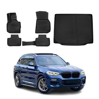 OMAC® - Classic 1st, 2nd Row & Cargo Black Floor Mat and Cargo Liner Set