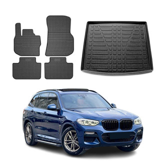 OMAC® - Classic 1st, 2nd Row & Cargo Black Floor Mat and Cargo Liner Set