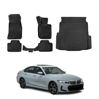 OMAC® - Classic 1st, 2nd Row & Cargo Black Floor Mat and Cargo Liner Set