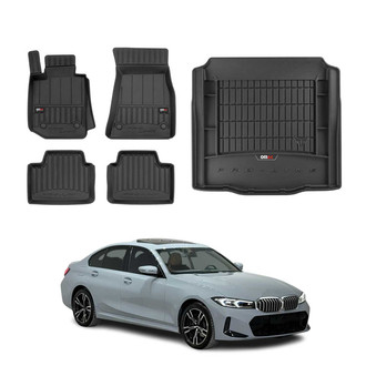 OMAC® - Premium 1st, 2nd Row & Cargo Black Floor Mat and Cargo Liner Set
