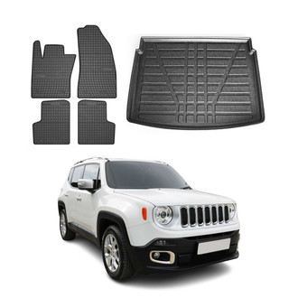 OMAC® - Classic 1st, 2nd Row & Cargo Black Floor Mat and Cargo Liner Set