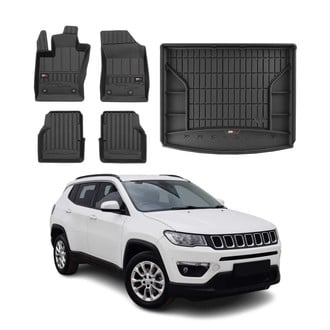 OMAC® - Premium 1st, 2nd Row & Cargo Black Floor Mat and Upper Cargo Liner Set