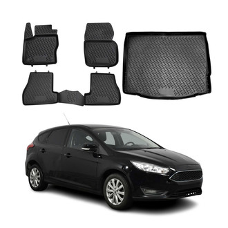 OMAC® - Classic 1st, 2nd Row & Cargo Black Floor Mat and Cargo Liner Set