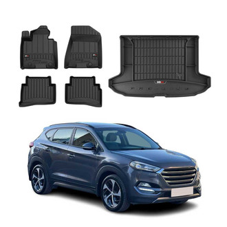 OMAC® - Premium 1st, 2nd Row & Cargo Black Floor Mat and Upper Cargo Liner Set