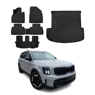 OMAC® - Classic 1st, 2nd Row & Cargo Black Floor Mat and Cargo Liner Set
