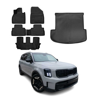 OMAC® - Classic 1st, 2nd Row & Cargo Black Floor Mat and Cargo Liner Set