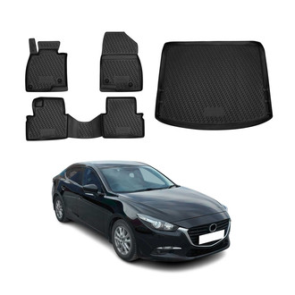 OMAC® - Classic 1st, 2nd Row & Cargo Black Floor Mat and Cargo Liner Set