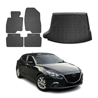 OMAC® - Classic 1st, 2nd Row & Cargo Black Floor Mat and Cargo Liner Set