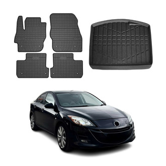 OMAC® - Classic 1st, 2nd Row & Cargo Black Floor Mat and Cargo Liner Set