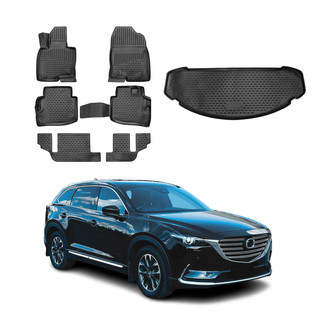 OMAC® - Classic 1st, 2nd Row & Cargo Black Floor Mat and Cargo Liner Set