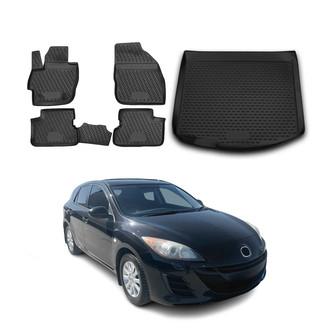OMAC® - Classic 1st, 2nd Row & Cargo Black Floor Mat and Cargo Liner Set