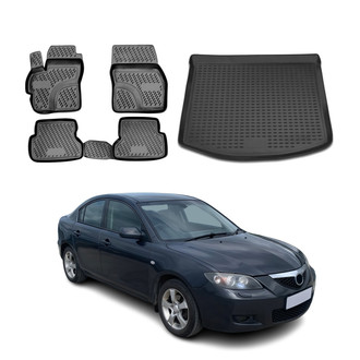 OMAC® - Classic 1st, 2nd Row & Cargo Black Floor Mat and Cargo Liner Set