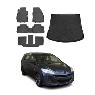OMAC® - Classic 1st, 2nd Row & Cargo Black Floor Mat and Cargo Liner Set