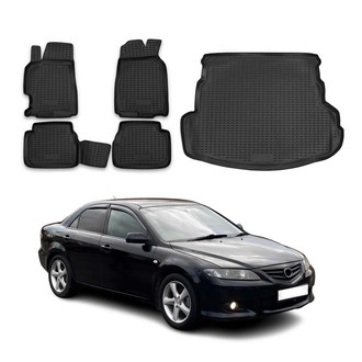 OMAC® - Classic 1st, 2nd Row & Cargo Black Floor Mat and Cargo Liner Set