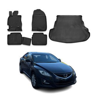 OMAC® - Classic 1st, 2nd Row & Cargo Black Floor Mat and Cargo Liner Set