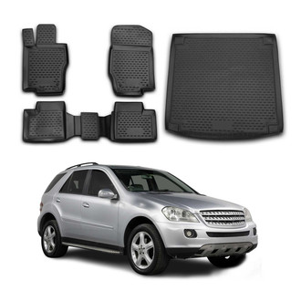 OMAC® - Classic 1st, 2nd Row & Cargo Black Floor Mat and Cargo Liner Set