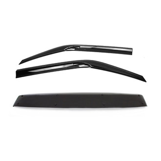 OMAC® - Tape-On Black Smoke Front Window Visor Vent Rain Guard Deflector and Windshield Sun Visor Kit