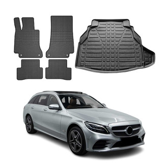 OMAC® - Classic 1st, 2nd Row & Cargo Black Floor Mat and Cargo Liner Set