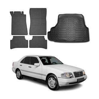 OMAC® - Classic 1st, 2nd Row & Cargo Black Floor Mat and Cargo Liner Set