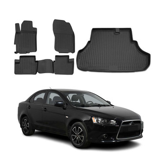 OMAC® - Classic 1st, 2nd Row & Cargo Black Floor Mat and Cargo Liner Set