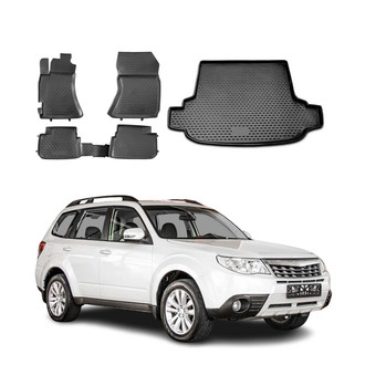 OMAC® - Classic 1st, 2nd Row & Cargo Black Floor Mat and Cargo Liner Set