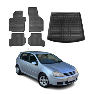 OMAC® 7503YPS1-484 - Classic 1st, 2nd Row & Cargo Black Floor Mat and Cargo Liner Set