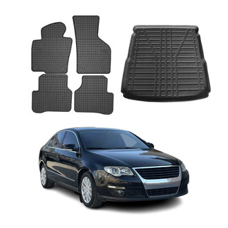 OMAC® - Classic 1st, 2nd Row & Cargo Black Floor Mat and Cargo Liner Set