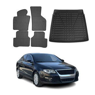 OMAC® - Classic 1st, 2nd Row & Cargo Black Floor Mat and Cargo Liner Set