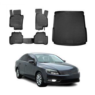 OMAC® - Classic 1st, 2nd Row & Cargo Black Floor Mat and Cargo Liner Set