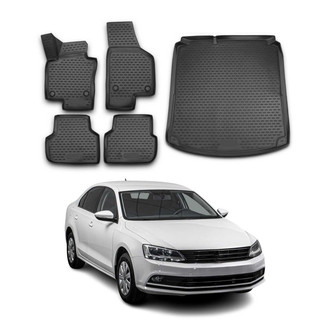 OMAC® - Classic 1st, 2nd Row & Cargo Black Floor Mat and Cargo Liner Set
