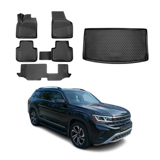 OMAC® - Classic 1st, 2nd Row & Cargo Black Floor Mat and Cargo Liner Set