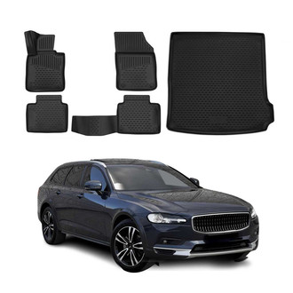 OMAC® - Classic 1st, 2nd Row & Cargo Black Floor Mat and Cargo Liner Set