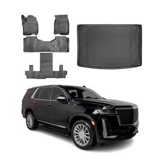 OMAC® - Basic Semi-Custom 1st, 2nd Row & Cargo Black Floor Mat and Cargo Liner Set
