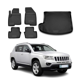 OMAC® - Basic Semi-Custom 1st, 2nd Row & Cargo Black Floor Mat and Cargo Liner Set