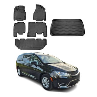 OMAC® U020796 - Basic Semi-Custom 1st, 2nd Row & Cargo Black Floor Mat and Cargo Liner Set
