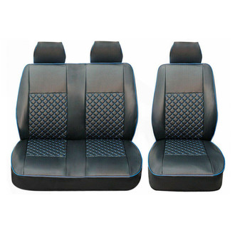 OMAC® - Black & Blue Leather 1st Row Black & Blue Seat Covers
