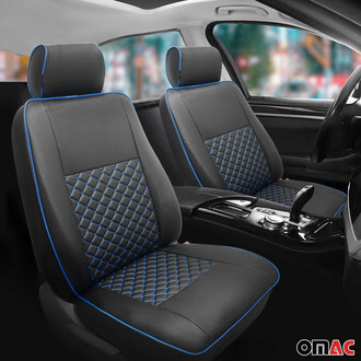 OMAC® - Black & Blue Leather 1st Row Black & Blue Seat Covers