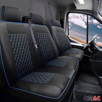 OMAC® - Black & Blue Leather 1st Row Black & Blue Seat Covers