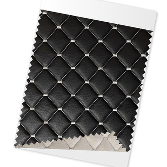 OMAC® - Embossed Black Faux Leather White Diamond Stitch Car Seat Upholstery