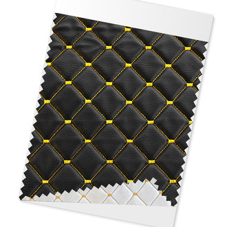 OMAC® - Embossed Black Faux Leather Lining Yellow Diamond Stitch Car Seat Upholstery