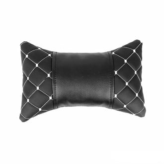 OMAC® - Car Seat Neck Pillow, PU Leather Black with White